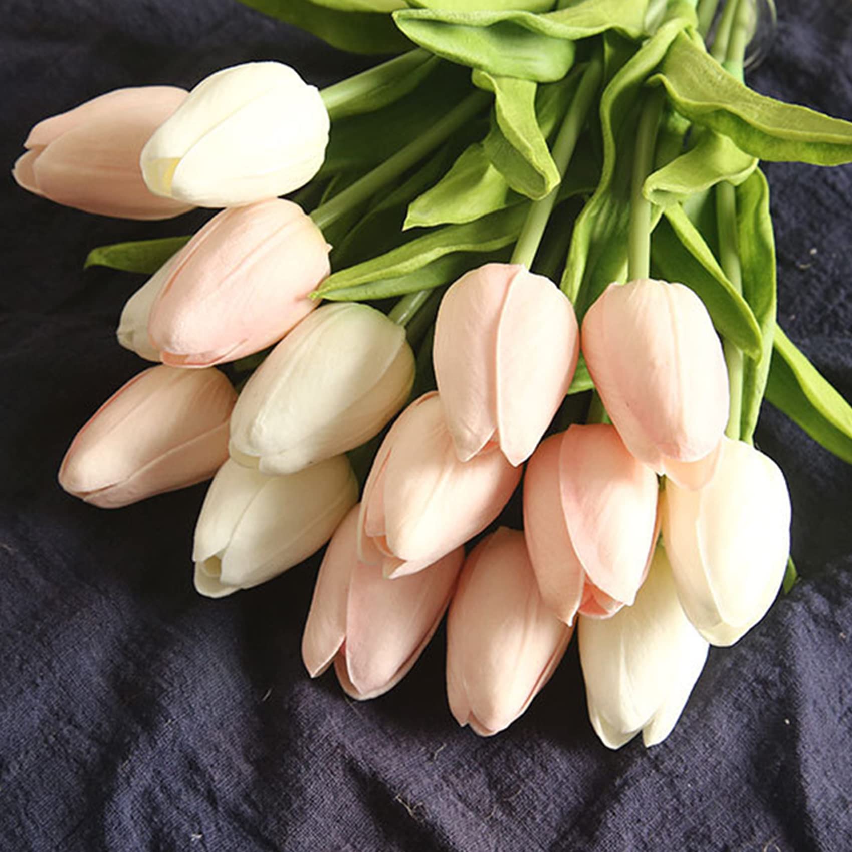 hanlongyu Tulips Artificial Flowers for Table Decor, Fake Artificial Bouquets, Realistic Tulips Flowers Decor for Wedding Party Office Kitchen Home Decor, 10 White & 10 Light Pink