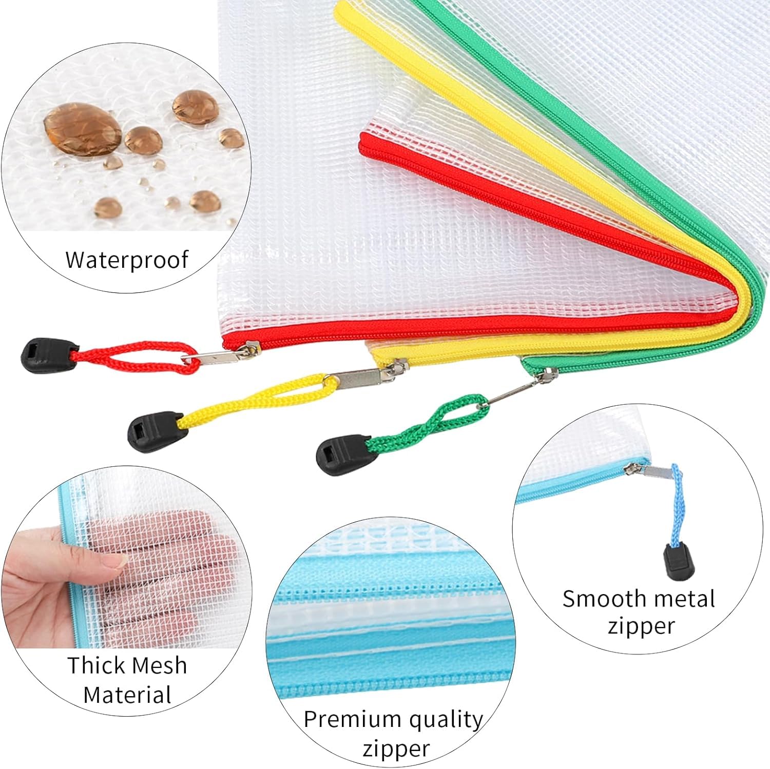 30Pcs 10 Colors Small Zipper Mesh Pouch, A6 Size 7x4.8 in Waterproof Zip Mesh Bag, Plastic Document Pouches, Wallet File Bags for Puzzle Folders Office Supplies, Organizing Storage, Cosmetics Travel