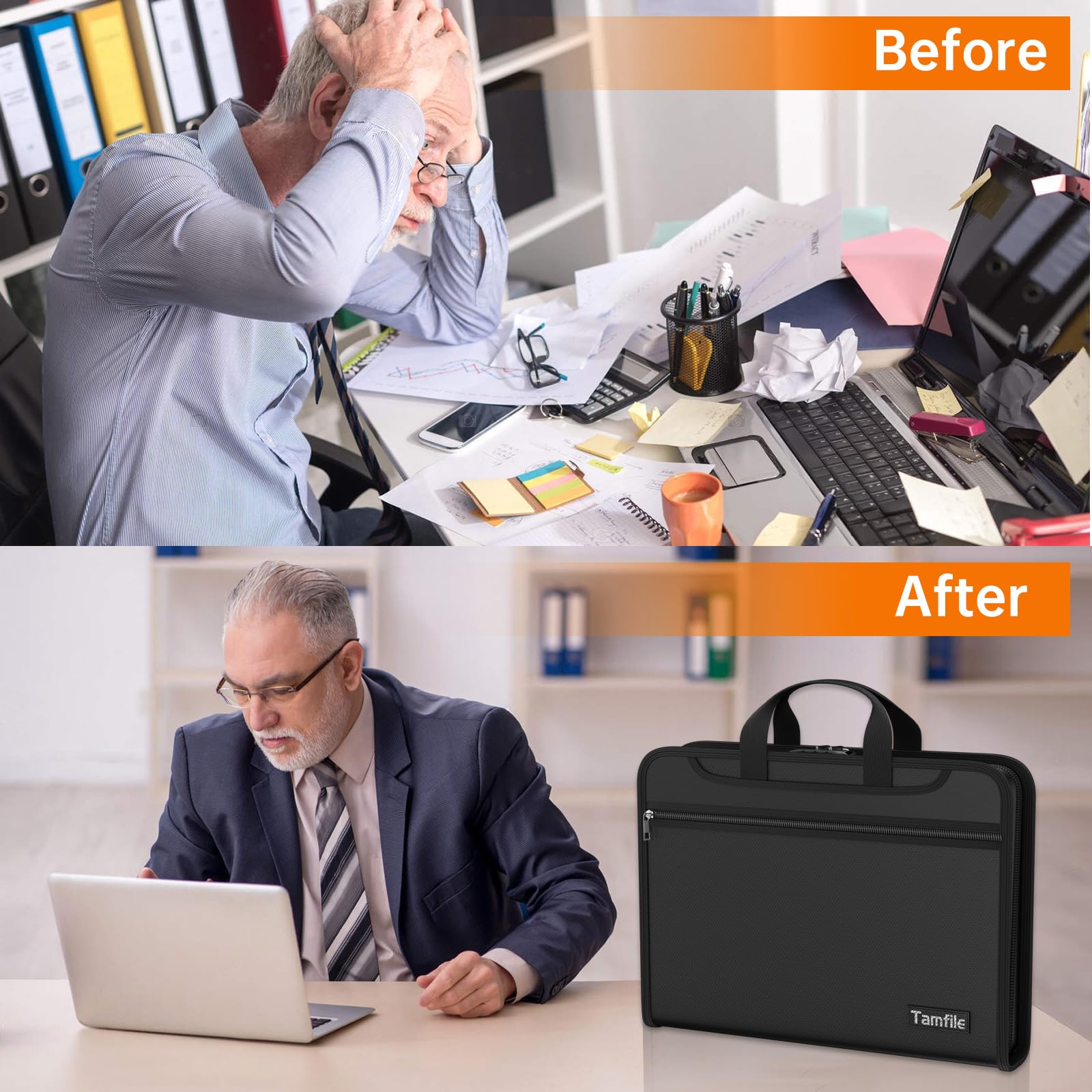 Fireproof Accordion File Organizer with Lock, Thickened Document Organizer 13 Pocket with Zipper & Labels, Important Document Organizer, Expanding File Foler with Handle for Letter A4 Files (Black)