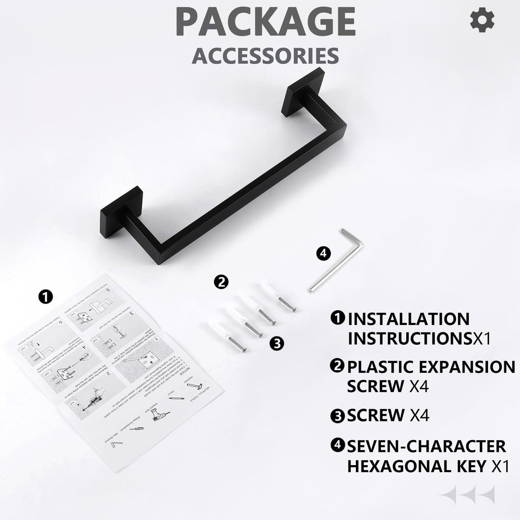 LANC 12-Inche Towel Bars for Bathroom WTotal Mounted Matte Black Bath Towel Ring Stainless Steel Total-14” Towel Rails for Kitchen Hand Towel Holder Racks Hanger Rods, A8804MB-3P1