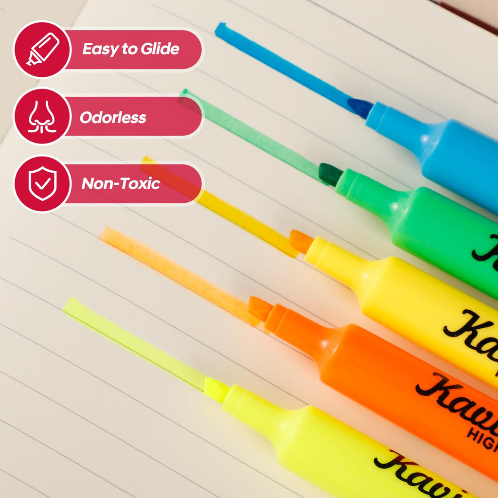24 Pcs Kavish Highlighters, 6 Bright & 6 Soft Pastel Colors, Chisel Tip No-Bleed Quick-Dry Highlighter Pens for School, Office & Study Supplies