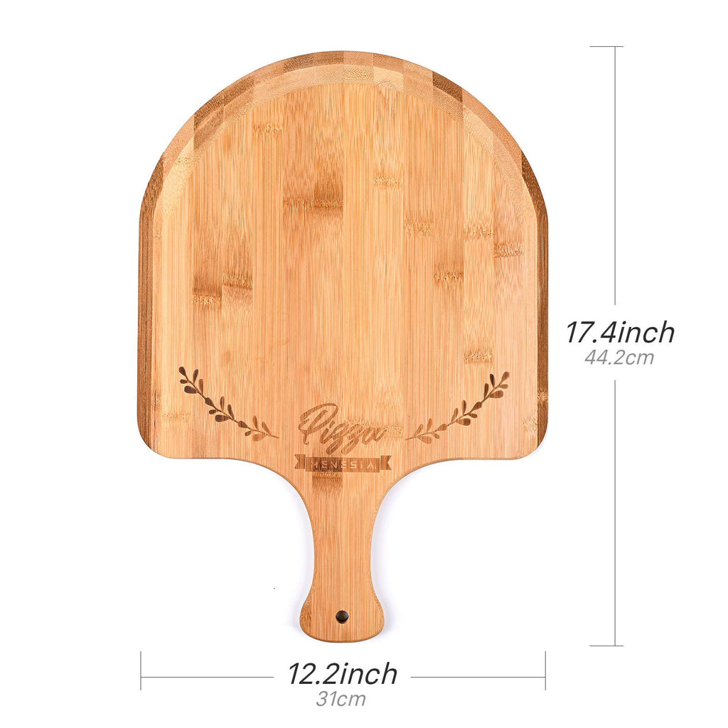 Menesia 12 Inch Premium Bamboo Pizza Peel with Handle,Wooden Pizza Paddle,Cutting Board for Fruit,Vegetables,Cheese,Bread(Circle)