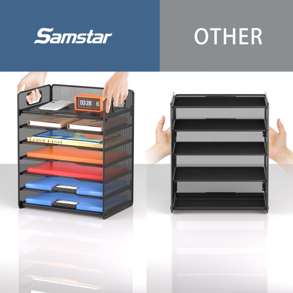 Samstar 7 Tier Paper Letter Tray, Mesh Desk File Organizer File Sorter Rack Shelves with Handles, Black