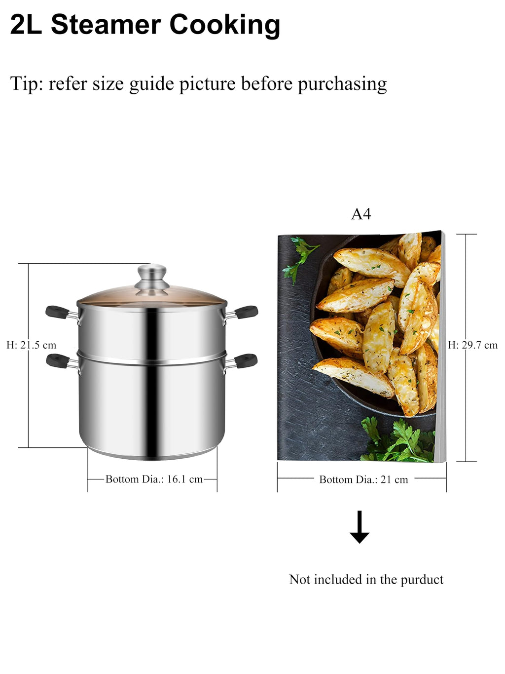 VENTION Induction Steamer Pot for Cooking, 18cm Small Stainless Steel Vegetable Steamer Pot, Couscoussier 2 Liter