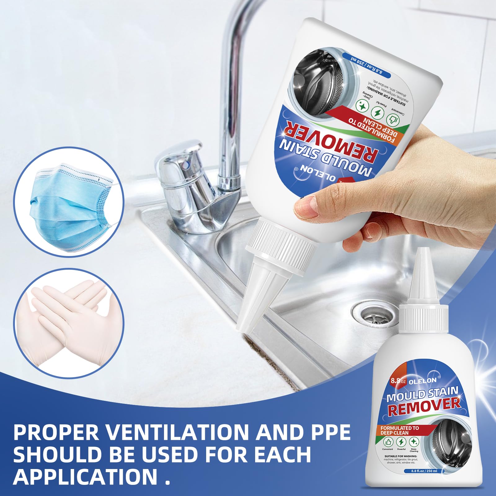 Home Stain Remover Gel Washing Machine Cleaner, Tile Grout Cleaner for Washer Cleaner, Wall, Sealant, Glass, Kitchen, Sinks (8 Fl Oz(Pack of 1))
