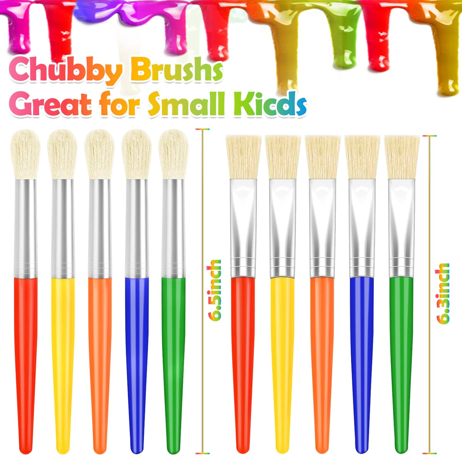 Paint Brushes, Anezus 50 Pcs Kids Paint Brushes Bulk Toddler Paint Brushes Set with Big Round Paint Brush and Large Flat Paint Brushes for Preschool Children Painting Party Supplies