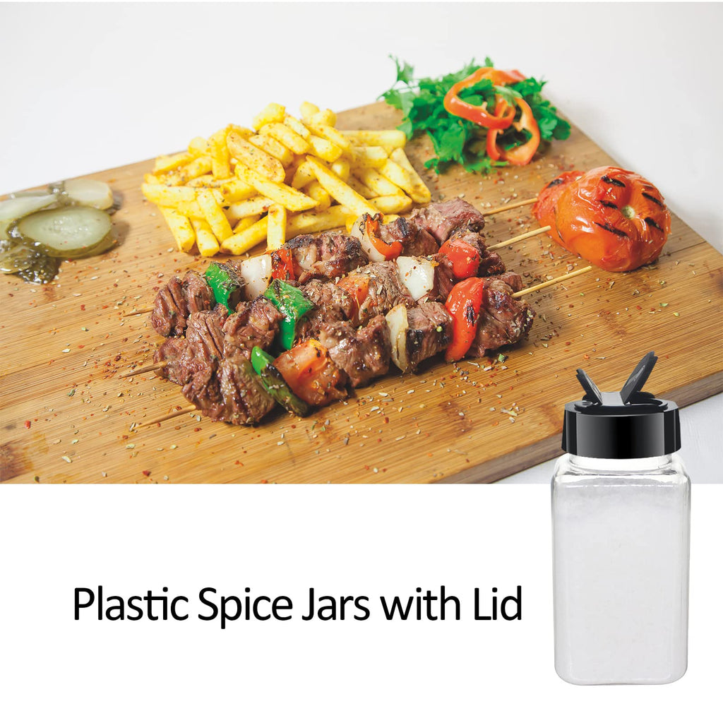 BPFY 12 Pack 4oz Clear Plastic Spice Jars With Black Lids, Square Spice Bottles, Plastic Seasoning Containers with Chalk Labels, Pen, Funnel, Spice Containers For Kitchen Cabinet