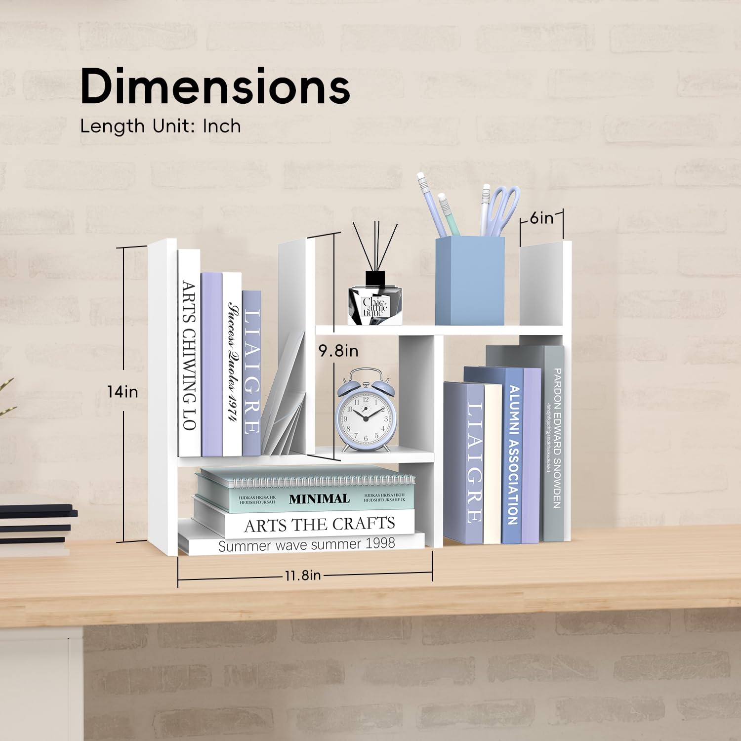 SUPEASY Wood Desk Shelf, Desktop Organizer Adjustable Desk Hutch, 5 Units, Desk Organizers and Accessories, Book Shelf Organizer for Home, Office, 16" L x 15.8" H x 6.8" W, White