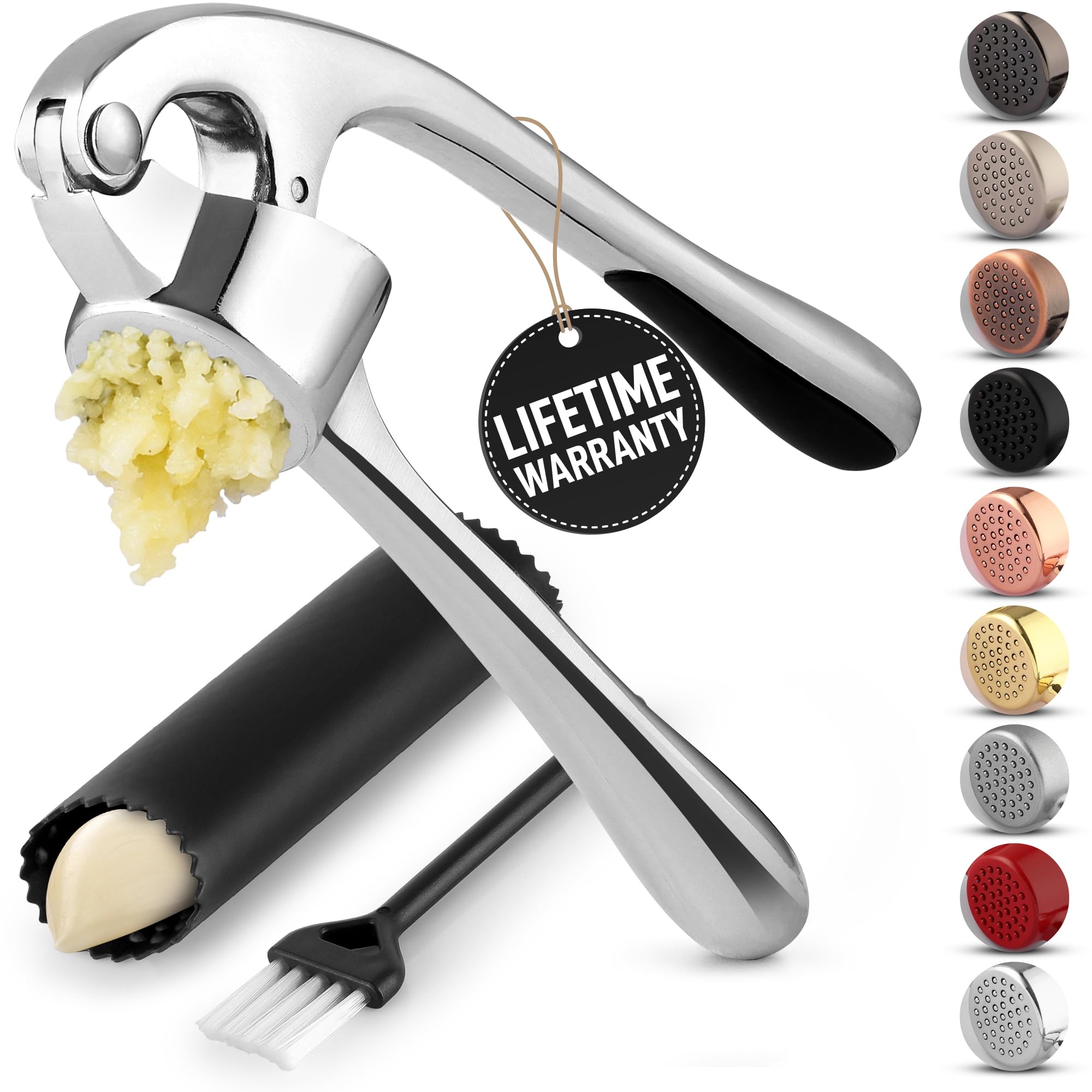 Zulay Kitchen Garlic Press with Soft, Easy to Squeeze Ergonomic Handle - Garlic Mincer Tool with Sturdy Design Extracts More Garlic Paste - Easy to Clean Garlic Crusher and Ginger Press (Chrome)