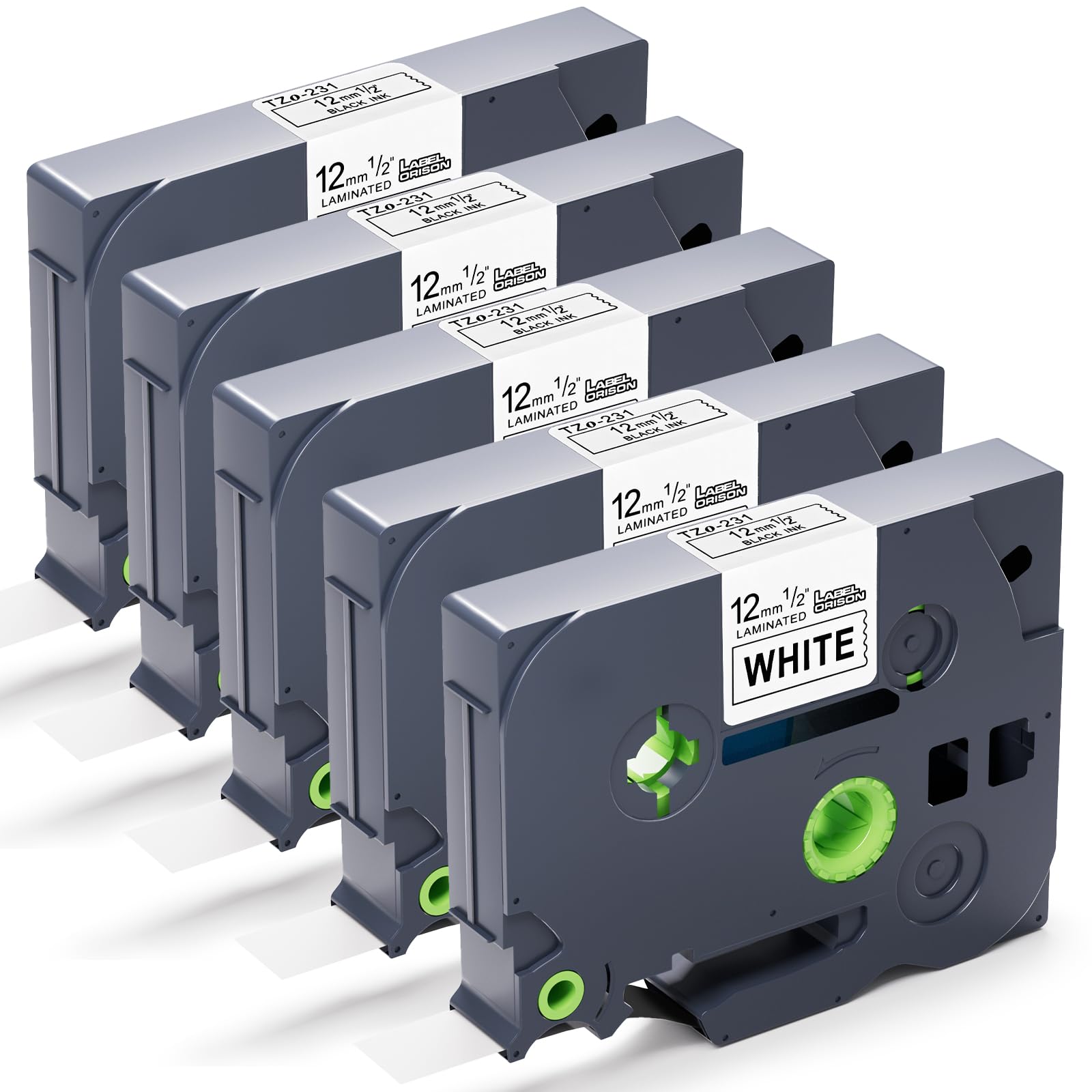Label Orison 5Pack Compatible with Brother P-Touch Label Tape 12mm TZe231 TZ-231 for Brother PT-H110 PT-D210 PT-D400 PT-D600 Label Maker,Black on White,12mm x 8m (0.47 x 26.2Feet)