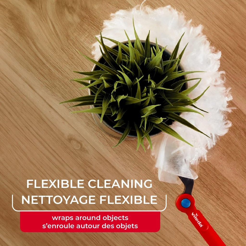 Vileda Duster | Flex & Catch Heavy Duty Dusting Kit with 15 Disposable Duster Refills | Extendable 3 Ft Handle with Secure Hook | Traps 3X More Dust Than Feather Dusters