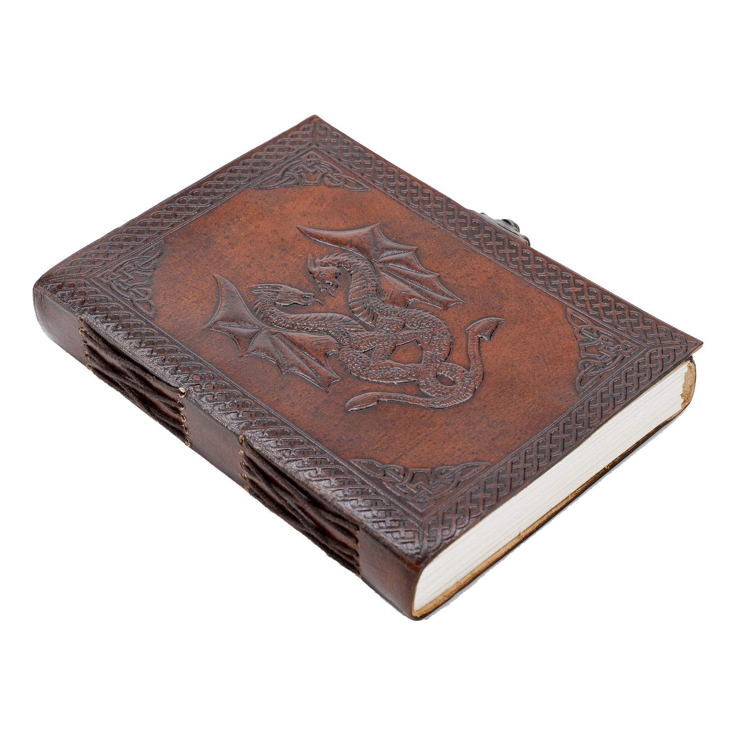Handmade Leather Double Dragon Journal/Writing Diary/Bound Daily Notepad for Men & Women Unlined Paper Medium, Writing pad Gift for Artist, Sketch (8 x 6, Brown)