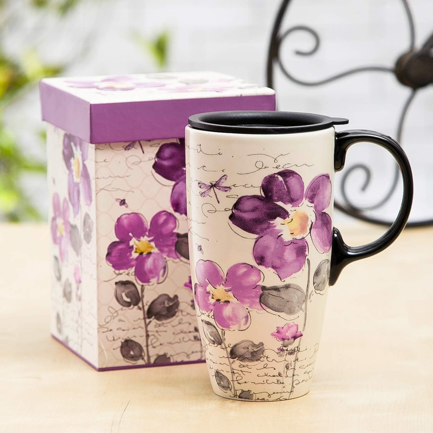 Tall Ceramic Travel Mug Coffee Cups Sealed Lid with Color Box 17 oz.