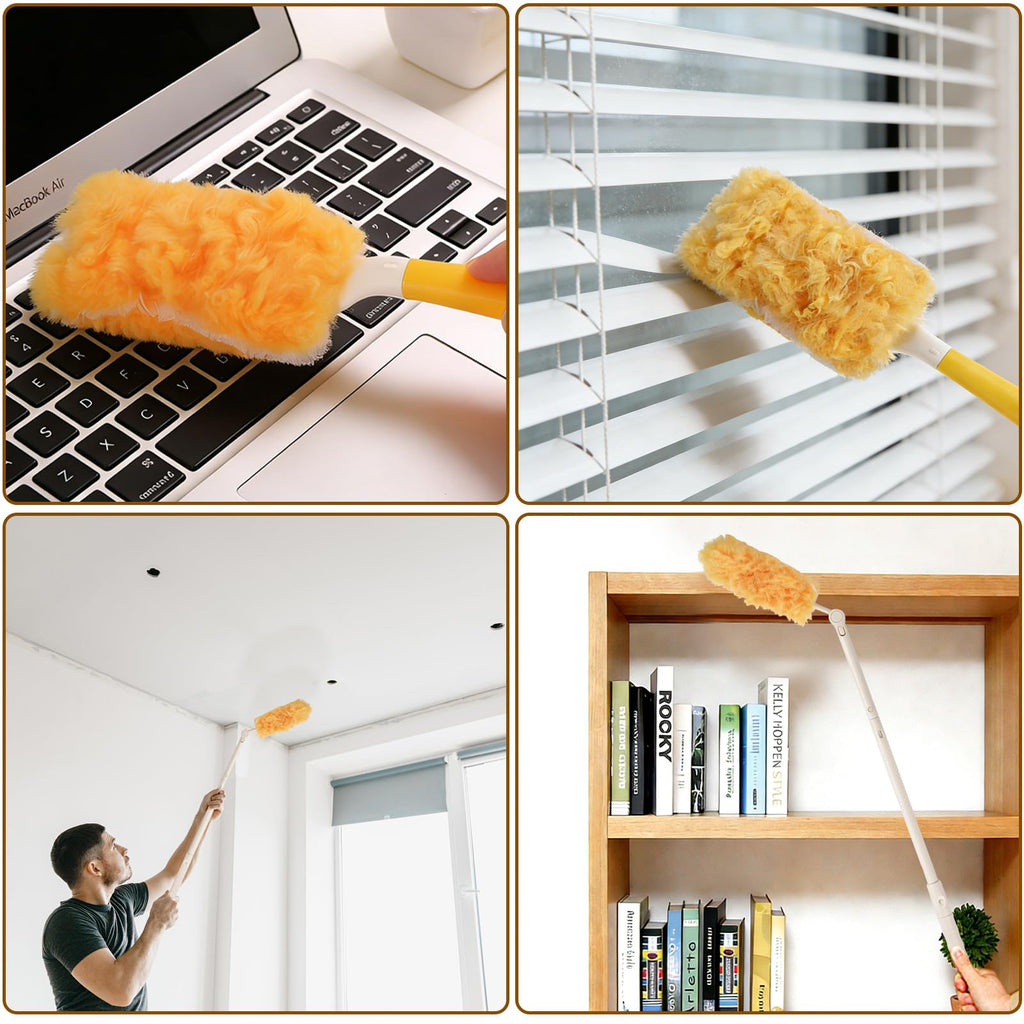 30 Pack Disposable Duster Refills, Heavy Duty Dusting Kit with Handle, 360°Multi-Surface Dust Cleaning Tool for Blinds, Ceiling Fans, Furniture & Hard-to-Reach Areas (Yellow)