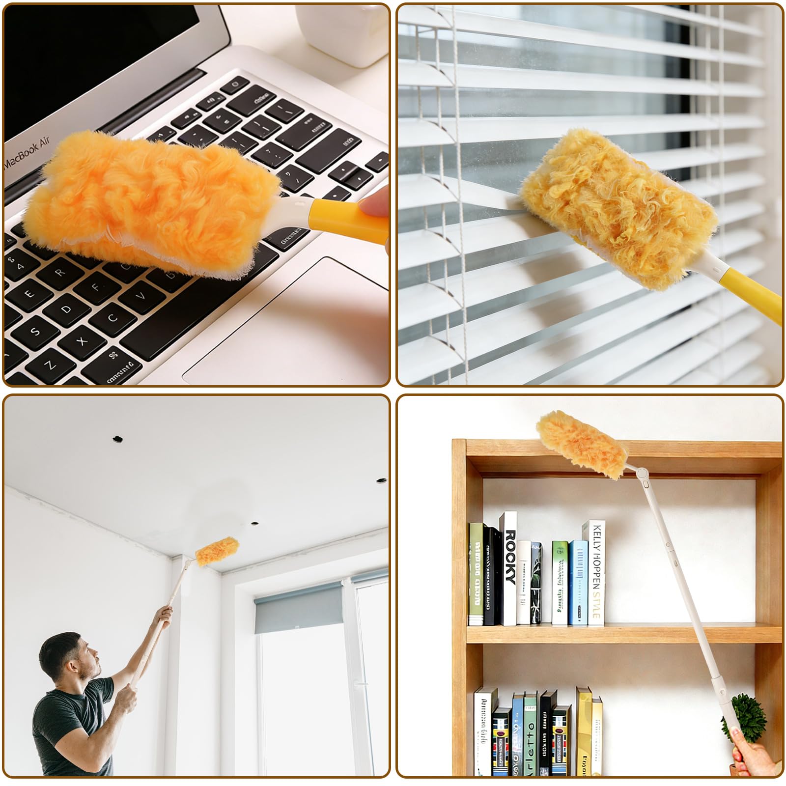 30 Pack Disposable Duster Refills, Heavy Duty Dusting Kit with Handle, 360°Multi-Surface Dust Cleaning Tool for Blinds, Ceiling Fans, Furniture & Hard-to-Reach Areas (Yellow)