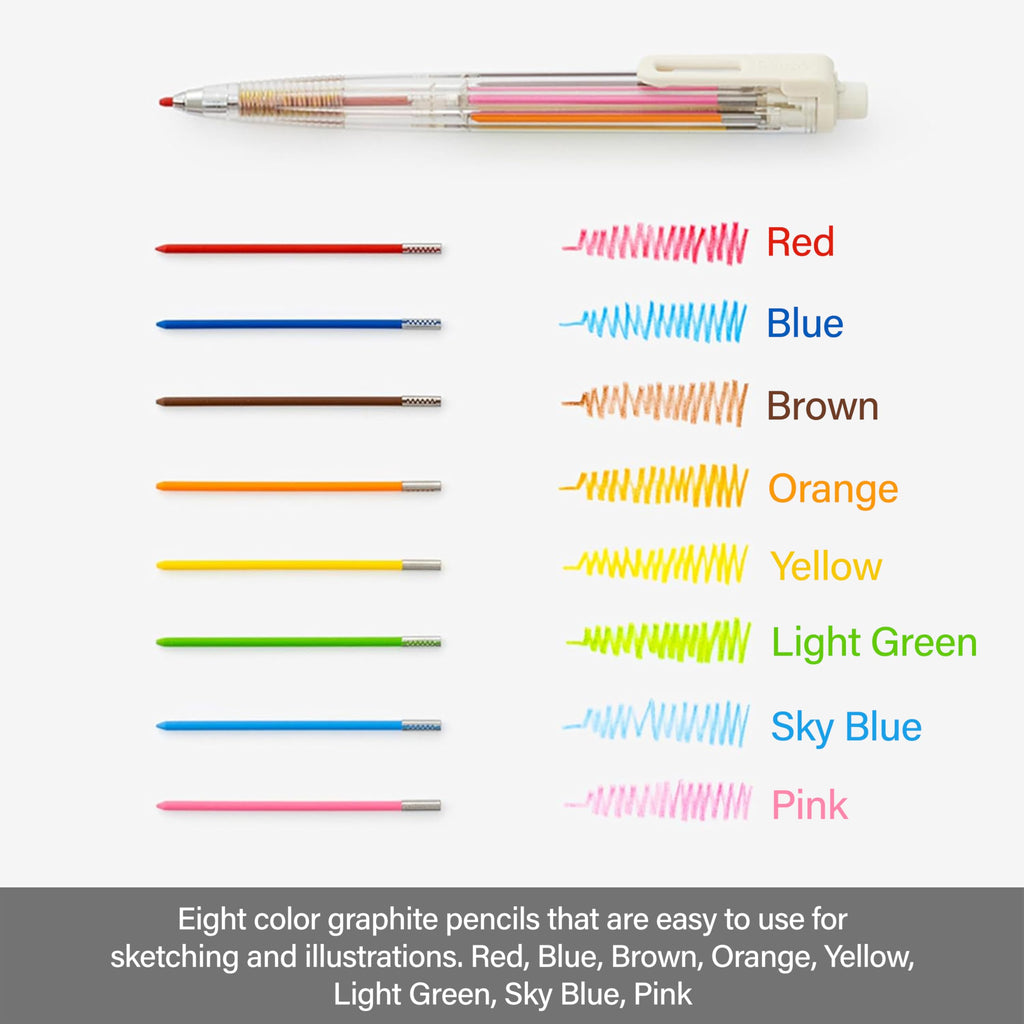 Pentel Art Multi 8 Colour Pencil (2.0mm) XPH804 8 Colours in 1 Pencil, 12 Refill Lead Colours and Lead Sharpener