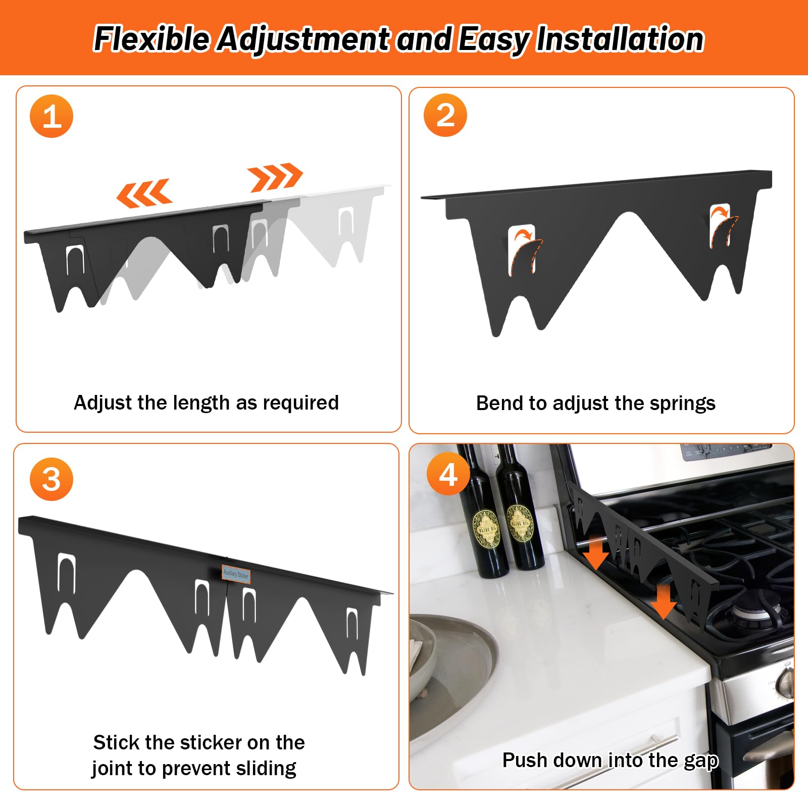 Stainless Steel Stove Gap Covers (2PCS),Stove Gap Filler,Range Trim Kit,Stove Gap Guard for Kitchen Oven Between Stovetop and Counter,Easy Clean Heat Resistant,Adjustable Length 13.8'' to 27.5'',Black