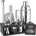 Bartender Kit with Stand Cocktail Shaker Set | 17 Piece Bar Tool Set, Bar Kit Cocktail Set for Drink Mixing - Includes Martini Shaker, Strainer, Jigger, Bar Mixer Spoon, Muddler, Tongs | Gift Idea