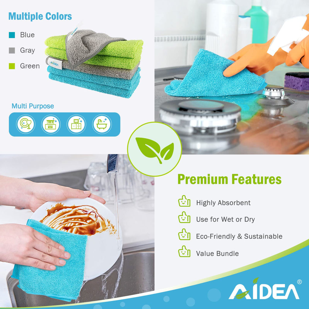 AIDEA Microfiber Cleaning Cloths-50PK, Soft Microfiber Towel, Absorbent Cleaning Supplies, Lint-Free Streak-Free Cleaning Cloths for House, Kitchen, Window(12in.x12in.)