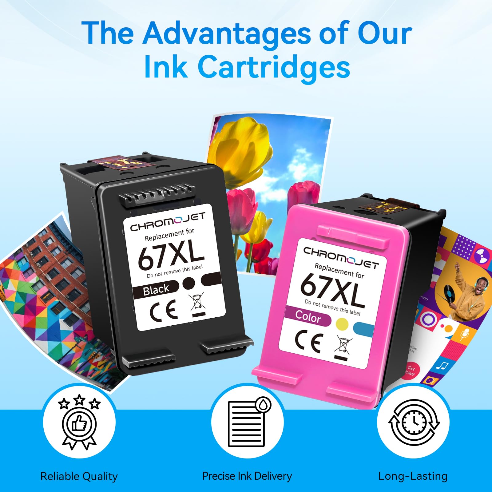 Chromojet 67XL Ink Cartridges Black/Color Combo Pack Compatible for HP Ink 67 67XL Printer Ink 67 Fit for DeskJet 4155e 2855e 2755e 2700 2700e 2800e 4100 Envy 6055e 6455e 6000 6400 Printer
