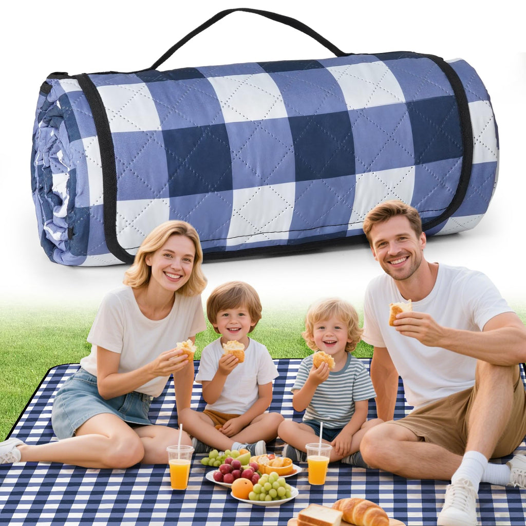 Ergohortus Picnic Blanket Waterproof, Extra Large Picnic Mat 79"X79", Sandproof Washable Camping Beach Blanket, Camping Accessories for Outdoor Activities, Blue