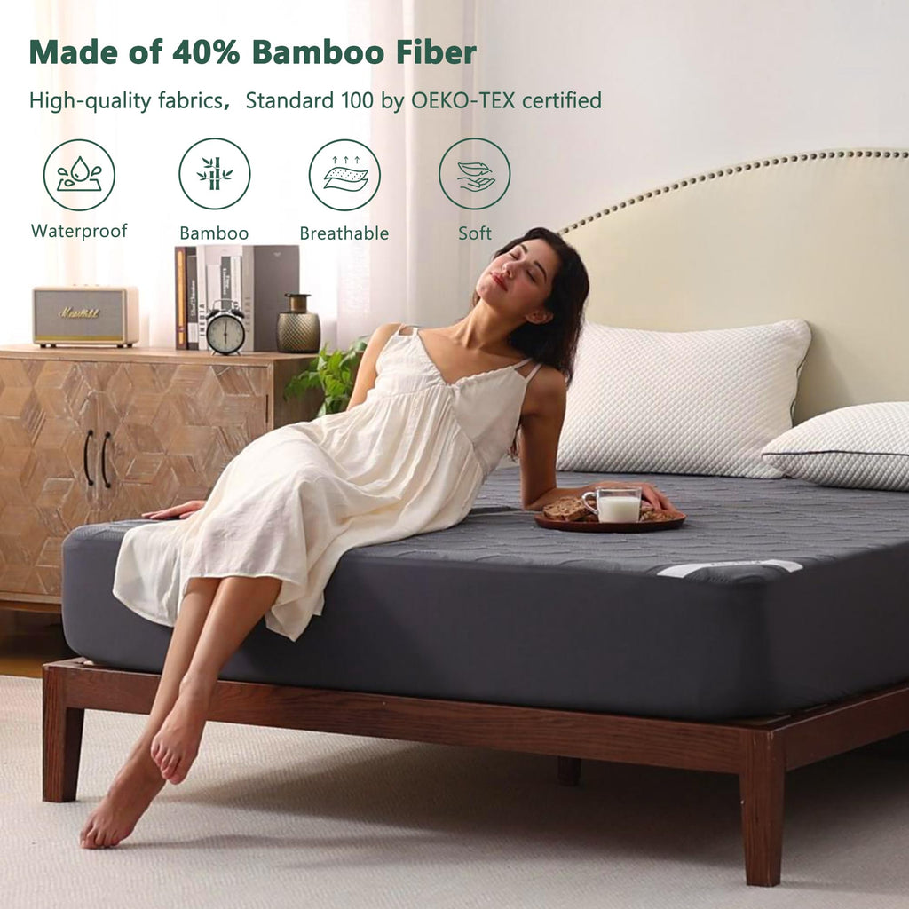 Queen Size 100% Waterproof Mattress Protector, Mattress Pad Cover 3D Air Fabric, Noiseless & Breathable Mattress Pad Fitted Style with Stretchable Pockets,Ultra Soft & Machine Washable (Carbon Gray)