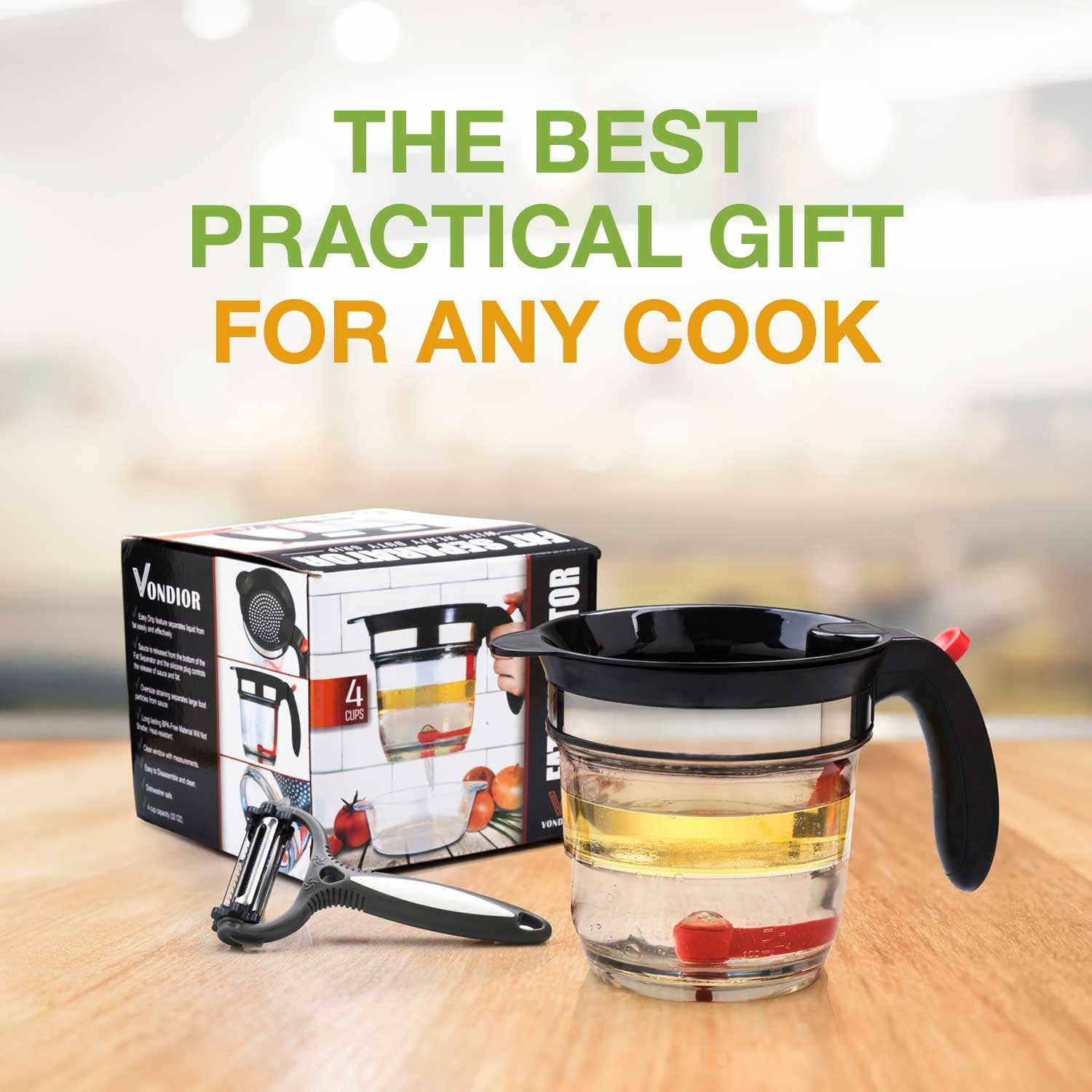 Fat Separator With Bottom Release - 4 Cup Gravy & Fat Separator with Strainer