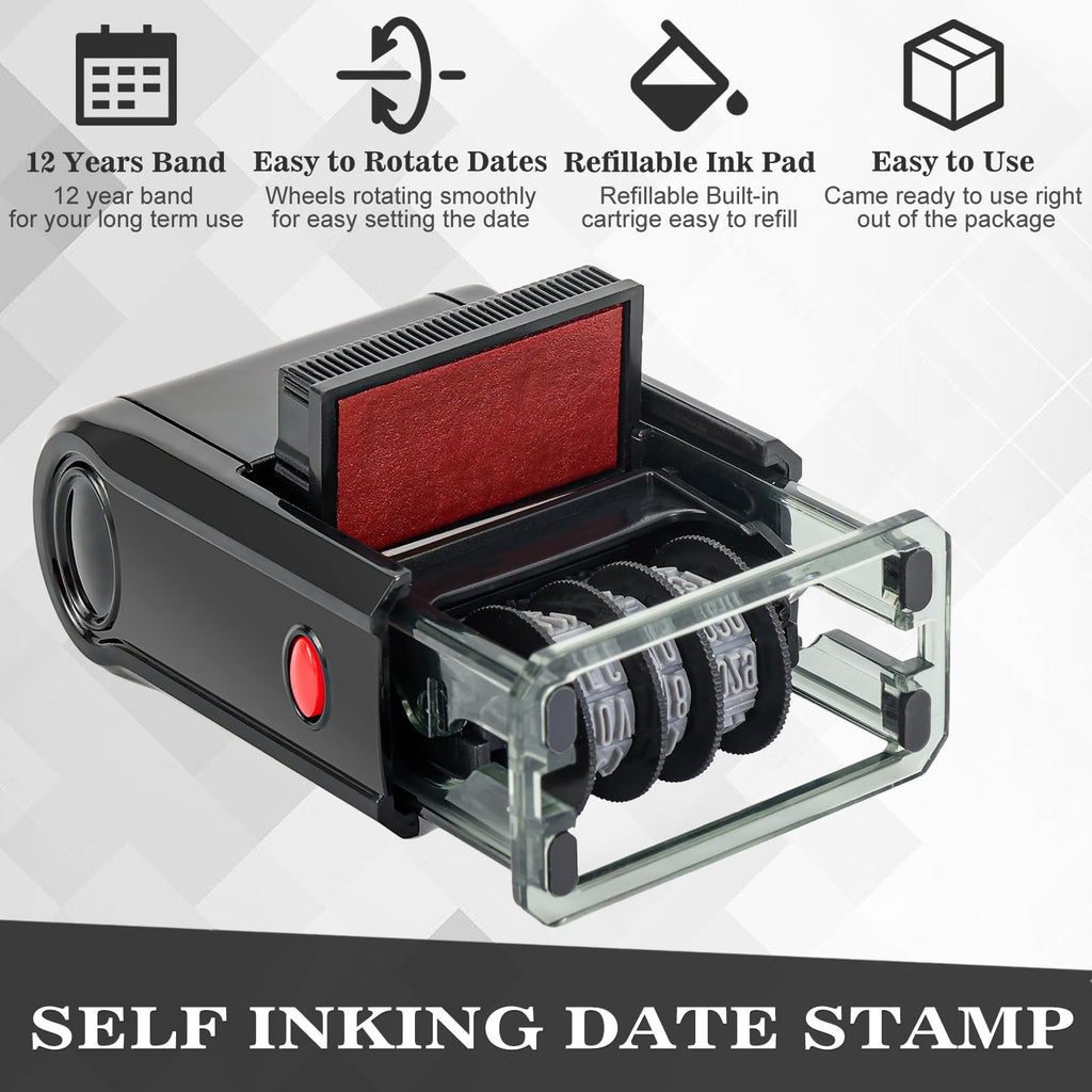 Toplusesse Paid Stamp with Date Self-Inking Paid Date Stamp Office Rubber Phrase & Date Stamp for Business 12-Year Band Red Ink 2024-2035