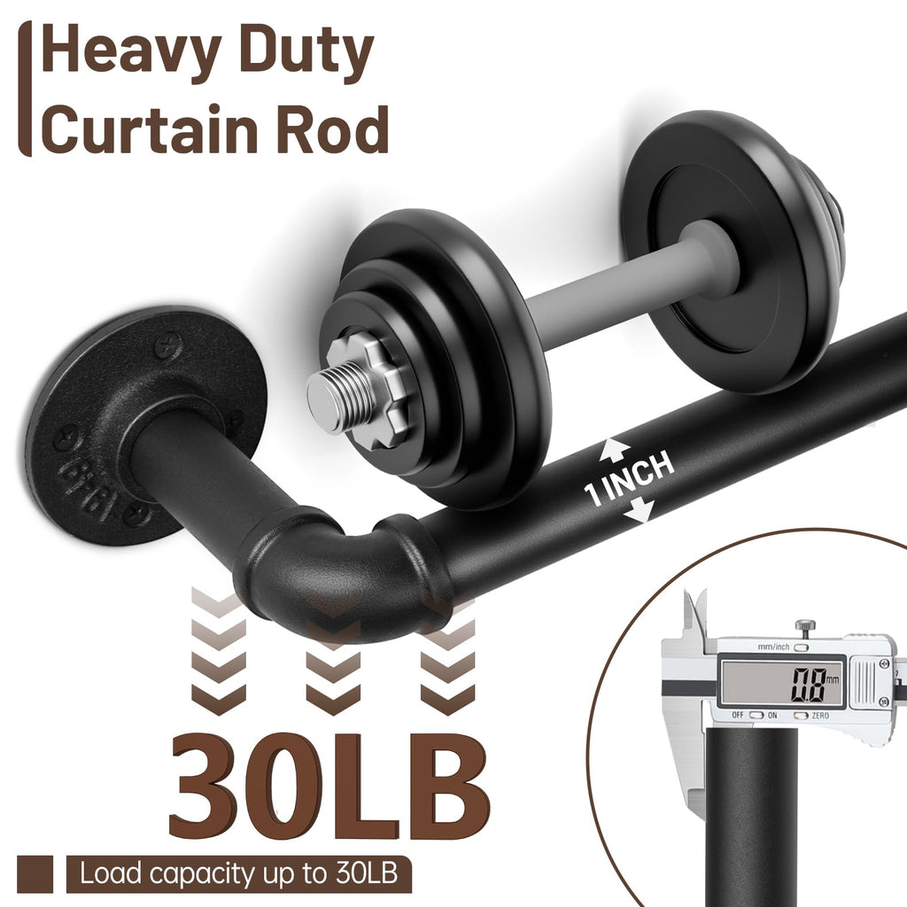 Zeerobee Curtain Rods for Windows 66 to 120, 1 Inch Industrial Wrap Around Black Curtain Rod, Indoor/Outdoor Room Divider Adjustable Drapery Pole, 66"-120"