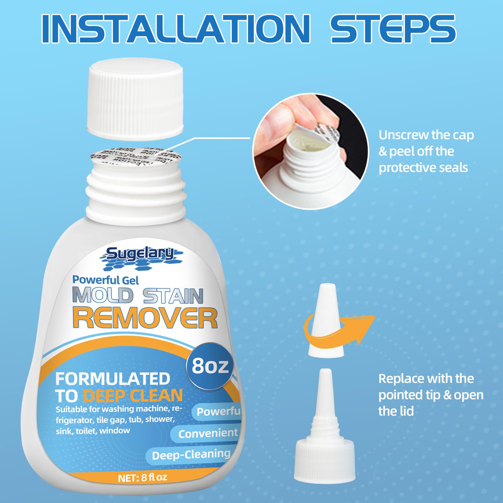Home Stain Cleaner, Washing Machine Cleaner for Front Loader Seal, Home Remover Gel for Bathroom Grout, Sink, Shower, Caulk, Front Load Washer Cleaning Solution-8 fl oz