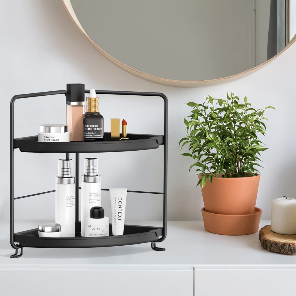 Mokani Bathroom Organizers Countertop, 2-Tier Corner Shelf, Counter Organizer, Makeup Cosmetic Perfume Vanity Storage for Bathroom Washroom Kitchen Spice Rack