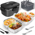 Electric Lunch Box Food Heater - 80W Fast Heating Lunch Box Dual 1.5L Removable SS Containers Portable Food Warmer for Car（12V/Truck（24V/ Office(110V)/ Work/Travel Use - Ideal for Men, Women, Adults