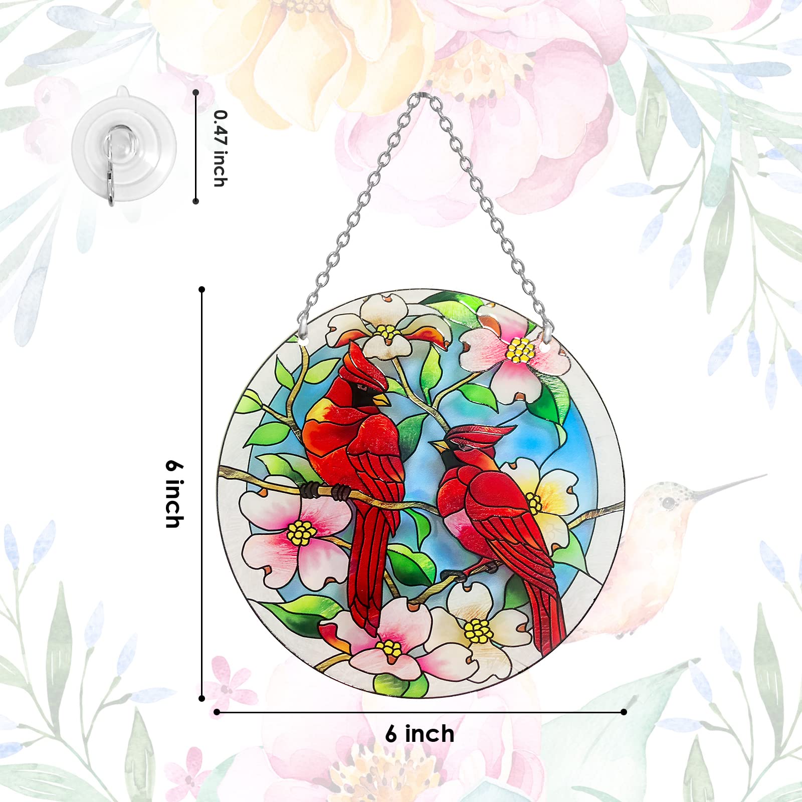 Cardinal Stained Glass Window Hanging - Cardinal Gifts for Women, Red Birds Suncatchers for Windows, American Glass Hanging Ornament, Hand Painted Glass for Birds Lover, Window