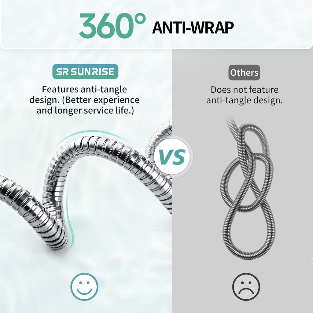 SR SUN RISE 2.45 Meters/96 Inches/8 Ft. Flexible 304 Stainless Steel Replacement Shower Hose Extra Long with Brass Fittings. Explosion-Proof. Polished Chrome