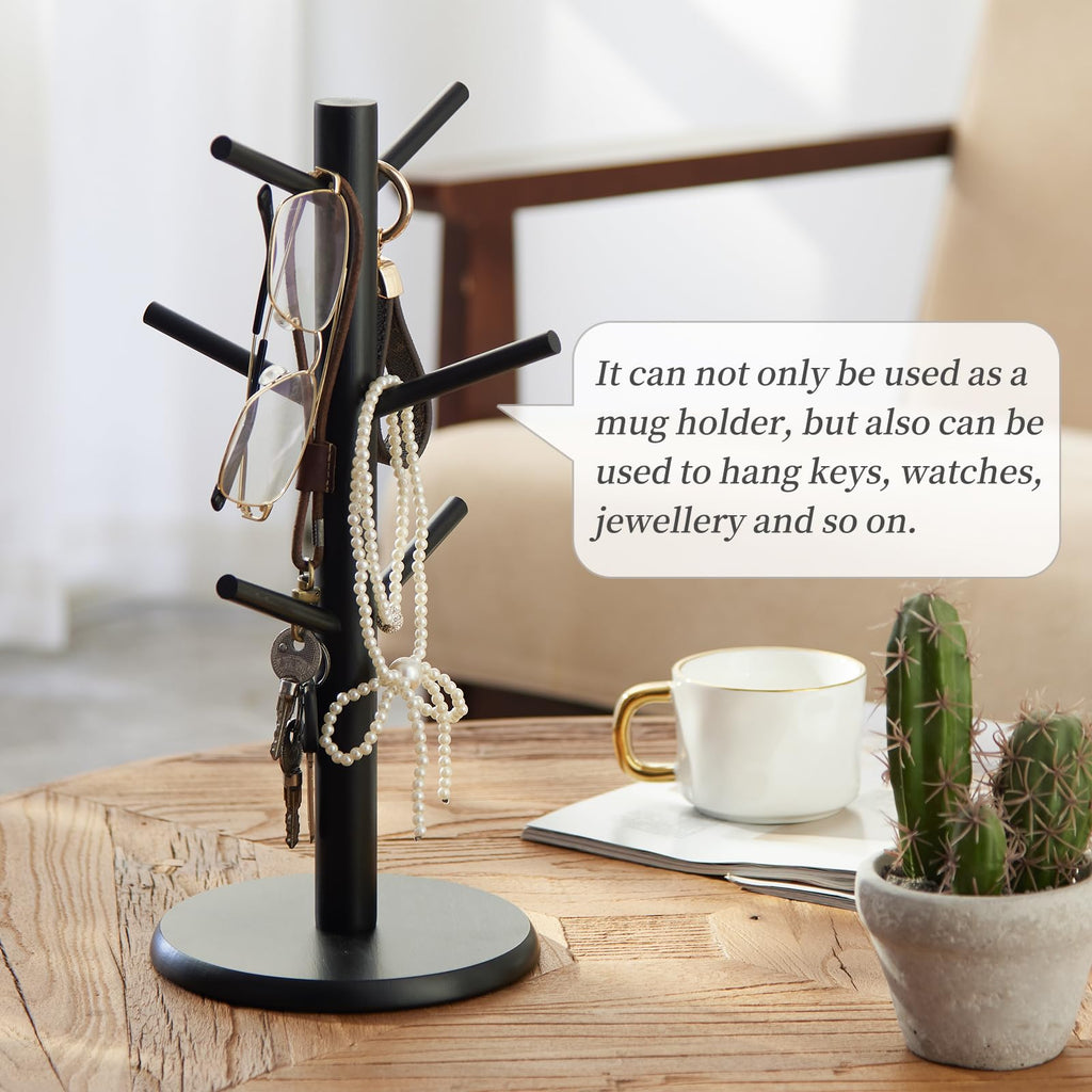 Kitsanery Mug Holder Tree, Coffee Cup Holder，Coffee Mug Tree with 6 Hooks,Home Storage Mug Hooks (Black)