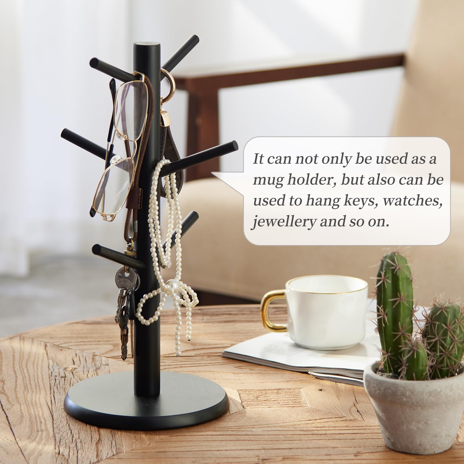 Kitsanery Mug Holder Tree, Coffee Cup Holder，Coffee Mug Tree with 6 Hooks,Home Storage Mug Hooks (Black)