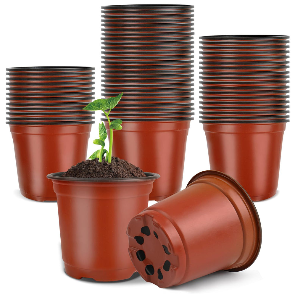 Nursery Pots, PEYOU 100 Pack 4" Plastic Plant Pots, Plant Flower Seedling Pots, Reusable Seed Starting Pots for Seedlings Transplanting Small Plants Growing