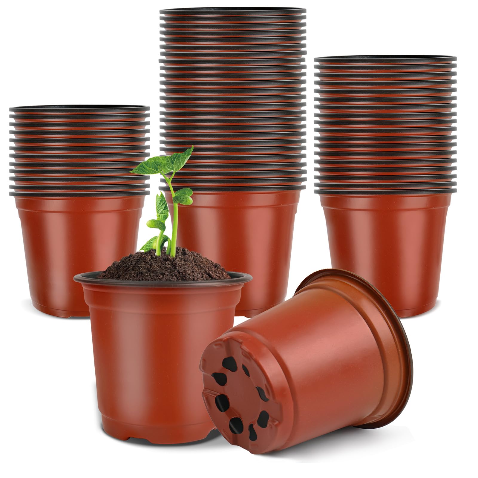 Nursery Pots, PEYOU 100 Pack 4" Plastic Plant Pots, Plant Flower Seedling Pots, Reusable Seed Starting Pots for Seedlings Transplanting Small Plants Growing