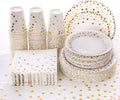 201Pcs White and Gold Paper Plates Party Supplies for 50 Guests,Disposable Party Decorations Dinnerware Gold Dot Paper Plates Napkins Cups Tablecloth for Birthday Wedding Babyshower