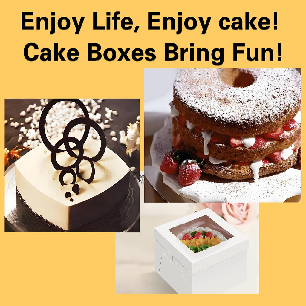 Packpal 20Pack 12x12x6 Cake Boxes with Boards, 10Pcs Cake Boxes & 10Pcs Cake Boards, Sturdy White Packaging for Transporting & Displaying Cakes, Desserts, and Mothers day