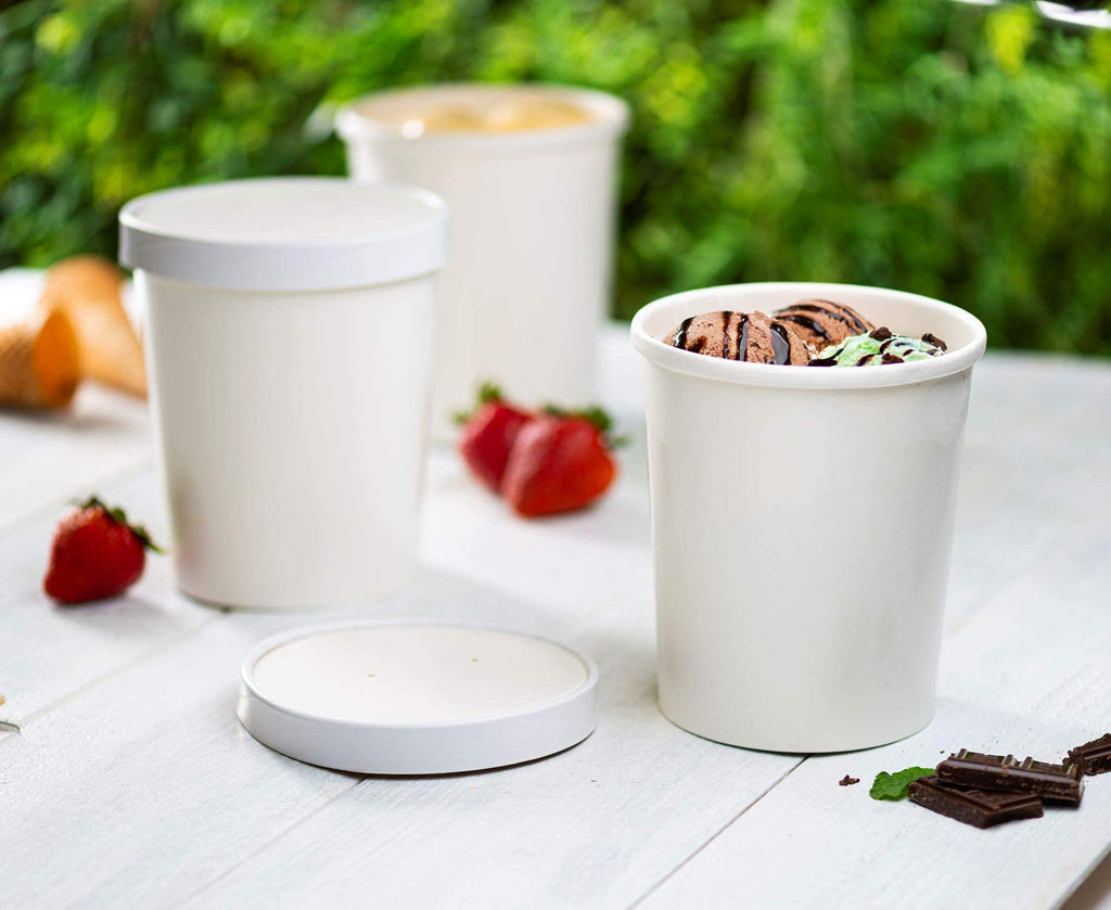 Gusto [32 oz. - 25 Count] White Paper Food Containers with Vented Lids - to Go Hot Soup Bowls, Disposable Ice Cream Cups, Ideal for Hot and Cold Foods - Formerly Comfy Package