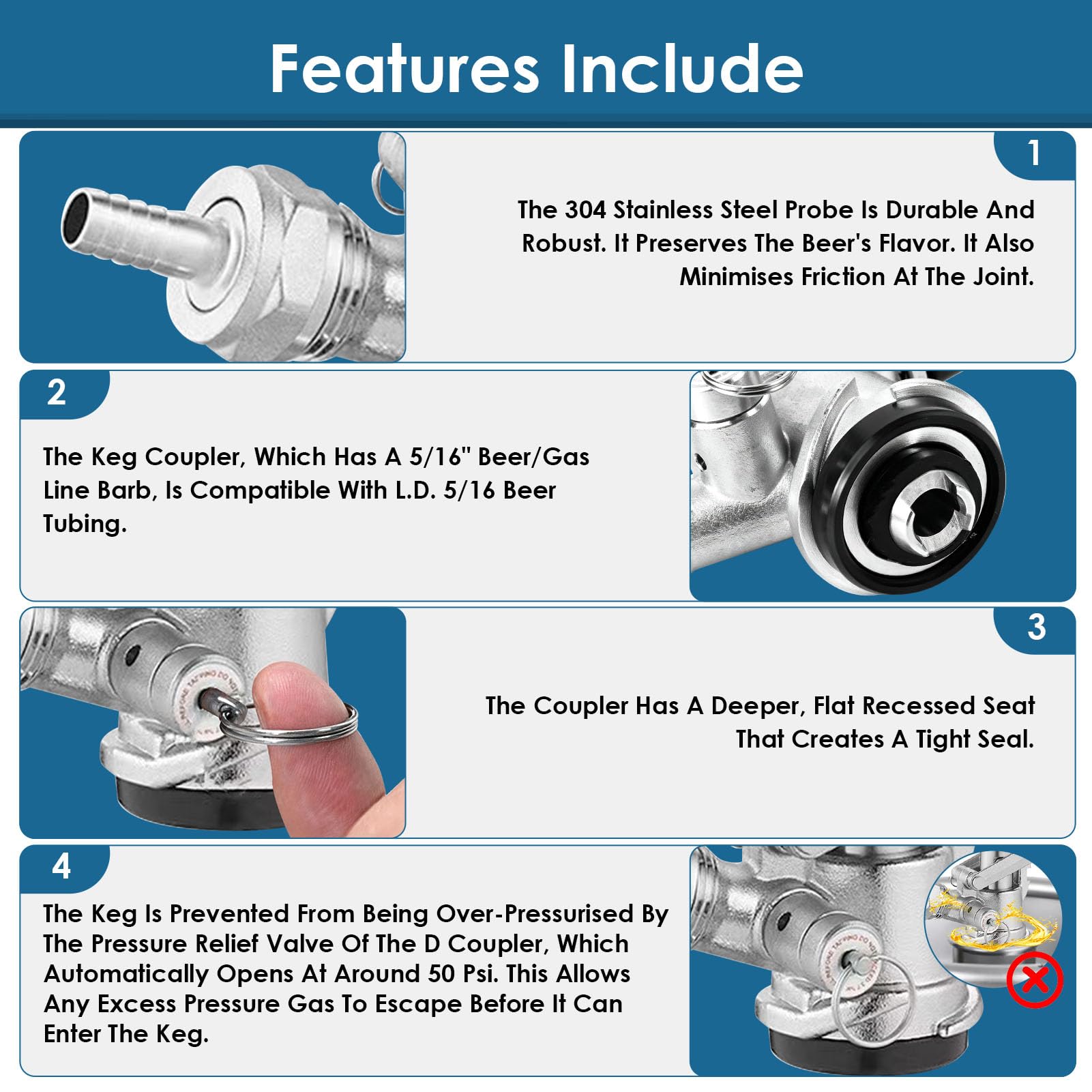 AGJIQ D Type Keg Coupler, Beer Keg Coupler with D Type System & Safety Pressure Relief Valve, Compatible with Sankey D Keg Tap Dispenser & Draft Beer Dispenser