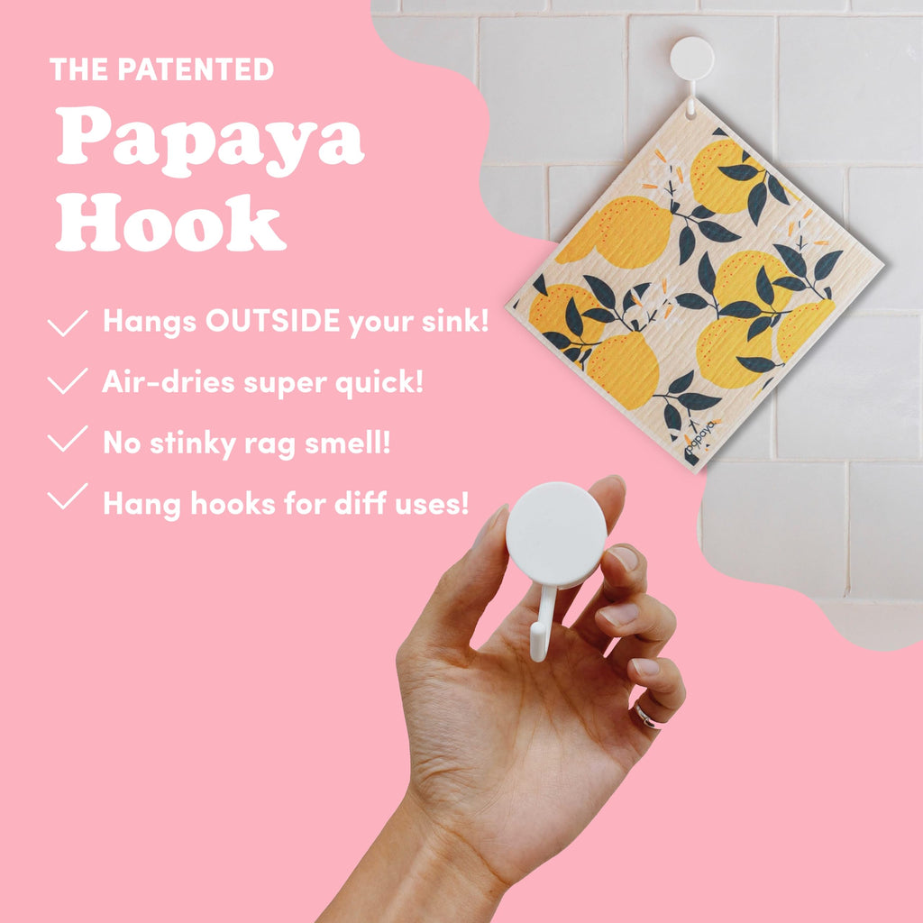 Papaya Reusable Paper Towels 2-Pack - 2 Sheets + 1 Hook, 1 Sheet Replaces 17 Rolls, Quick Drying, No Odor, Washable Kitchen Cloth, Sustainable Dish Sponge, Eco Friendly Gift (Squeeze The Day)