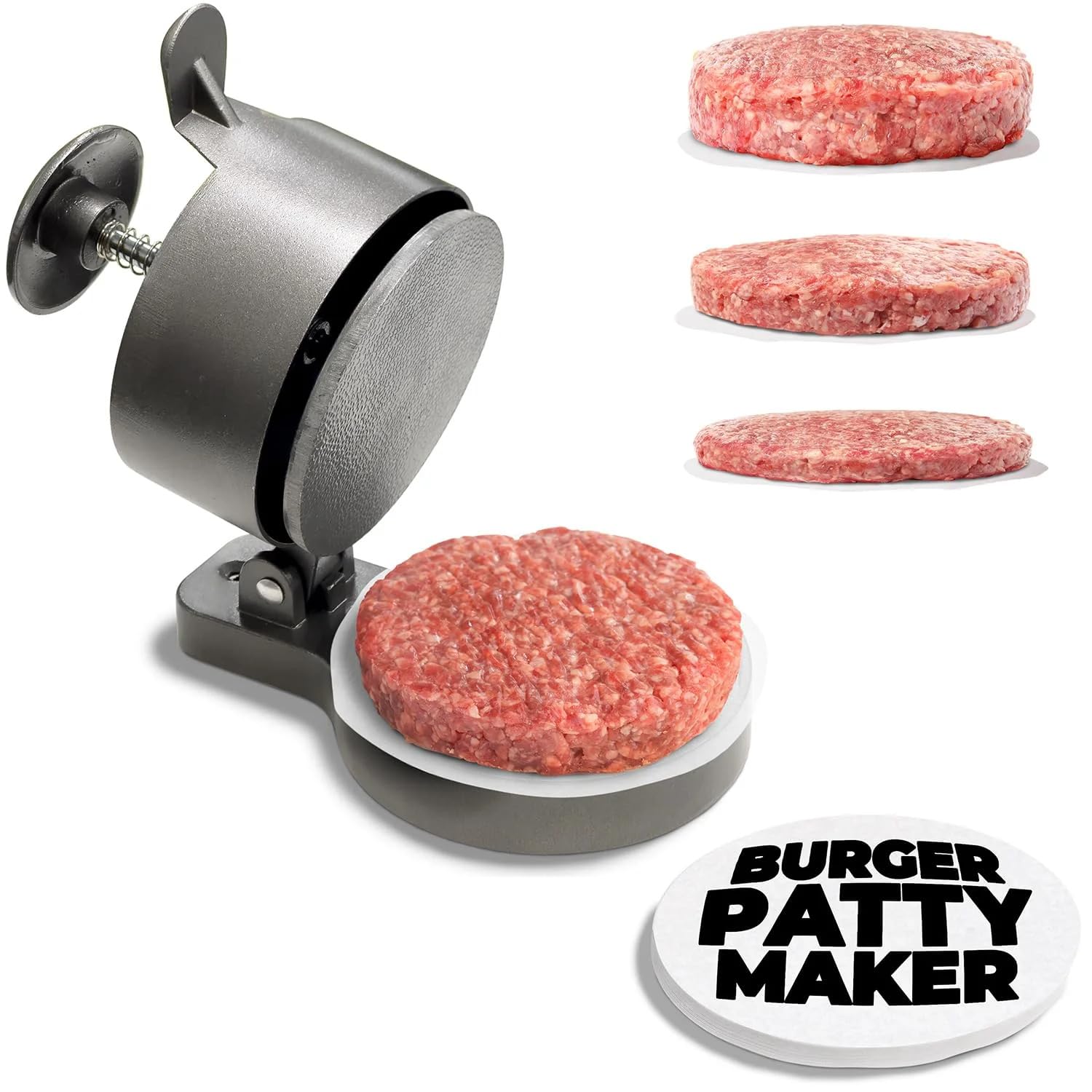 Hamburger Press Patty Maker - Adjustable 1/4lb to 3/4lb Burger Press Patty Maker with Patty Ejector - Adjustable Thickness for Burgers, Crab Cakes, and Sausage - Patty Paper Included
