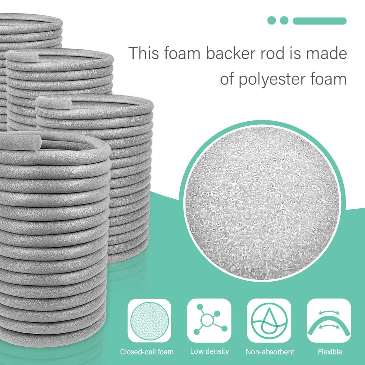 Backer Rod Foam Caulk Saver for Gap and Joint Concrete Filling Gray (1/2" Diameter x 32' Length)