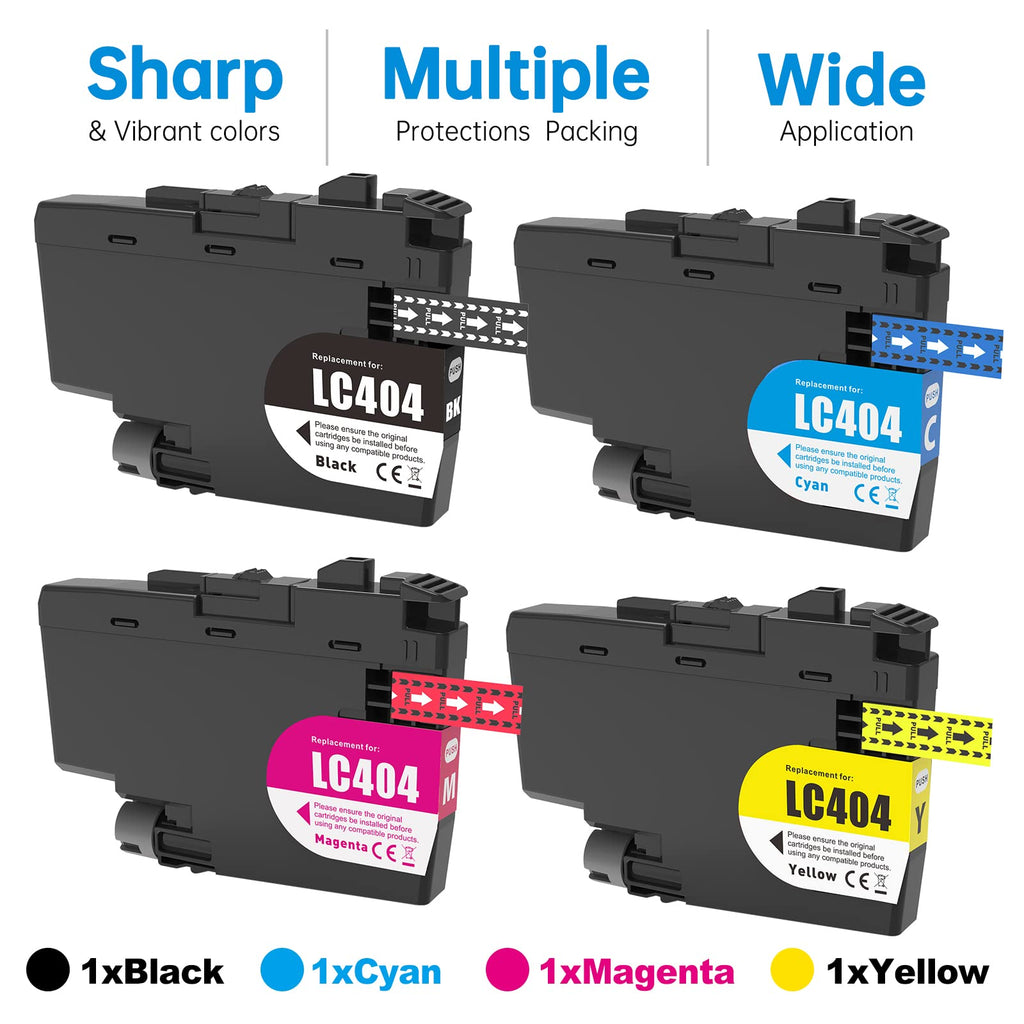 EXCERCUS LC404BK LC404C LC404M LC404Y 4-Color Ink Cartridges Replacement for Brother LC404 404 Inkjet Cartridge Work for Brother MFC-J1205W MFC-J1215W Printers (Black/Yellow/Cyan/Magenta, 4-Pack)