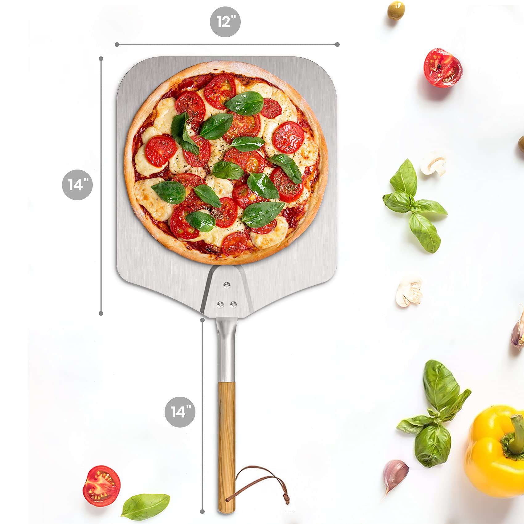 Onlyfire Large Aluminum Pizza Peel, with Wooden Handle, 12" x 14" for Baking Handmade Pizza, 28" Overall, for Any Outdoor Or Indoor Pizza Grill Oven