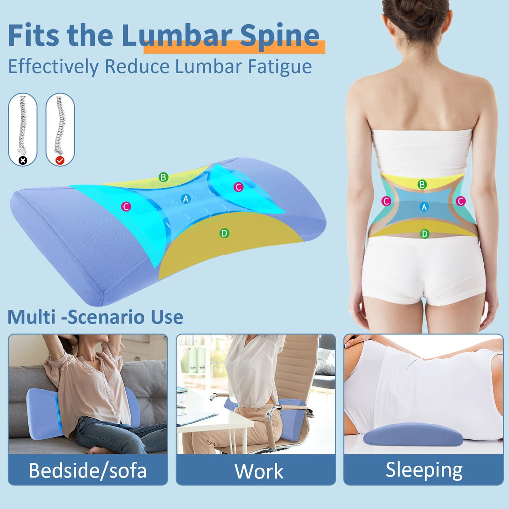 Lumbar Support Pillow for Sleeping – Lower Back Pain Relief Memory Foam Pillow with Cooling Gel for Side & Back Sleepers – Ergonomic Waist Pillow - Wedge Bolster Cushions for Bed, Car or Sofa
