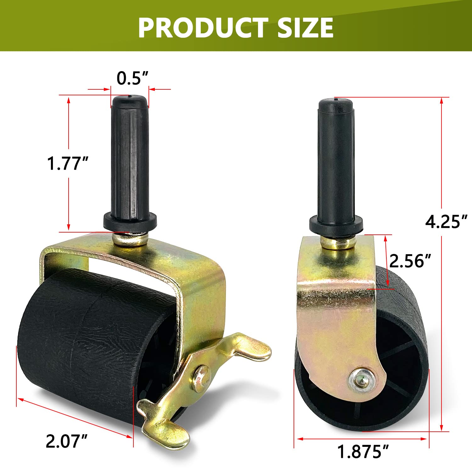 6PCS Bed Casters,Bed Frame Wheels,Bed Frame Rollers,Heavy Duty Locking Metal Swivel Casters for Bed Replacement Parts,Stem for Bed Frame Socket