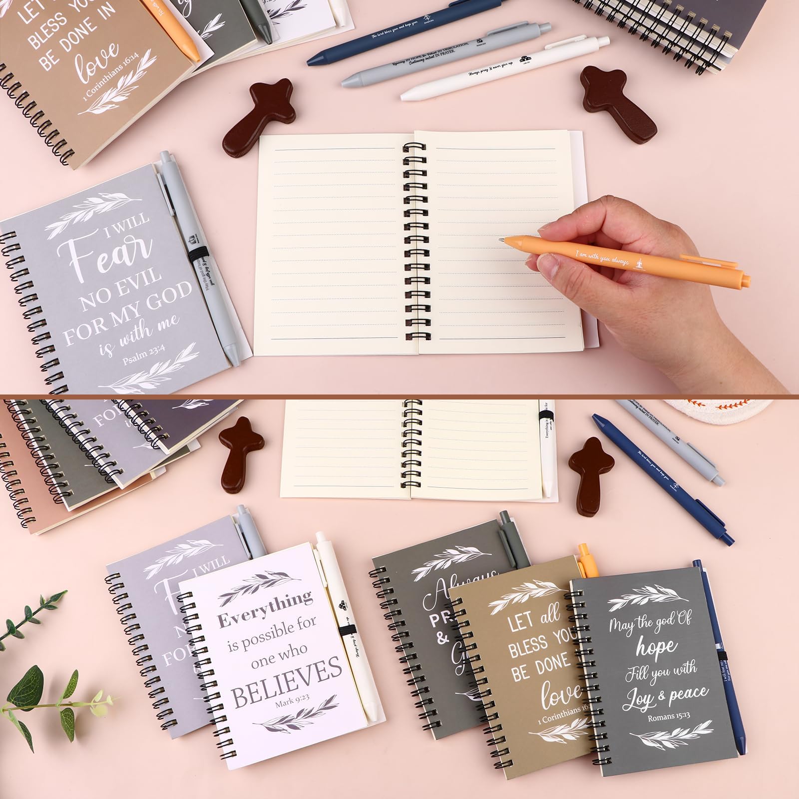 20 Pcs/10 Set Christian Gifts Notebooks Bible Verse Spiral Notebook and Bible Ballpoint Pen Prayer Journal Religious Inspirational Notebook Scripture Notepad for Men Women Sunday School Church Visitor